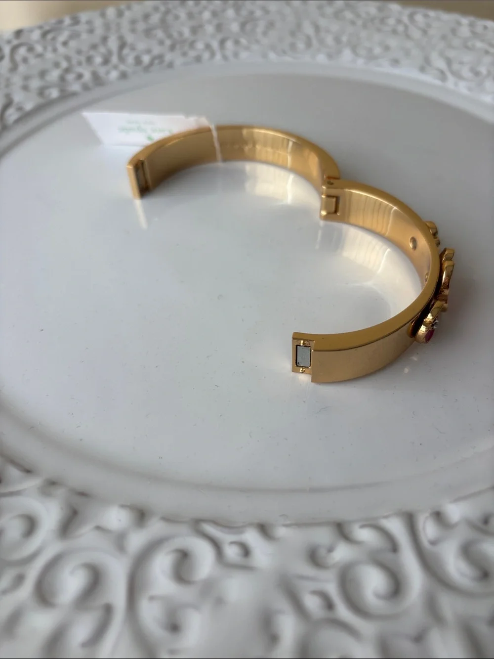Kate Spade NWOT Gold Floral Pink Enamel Bangle Bracelet